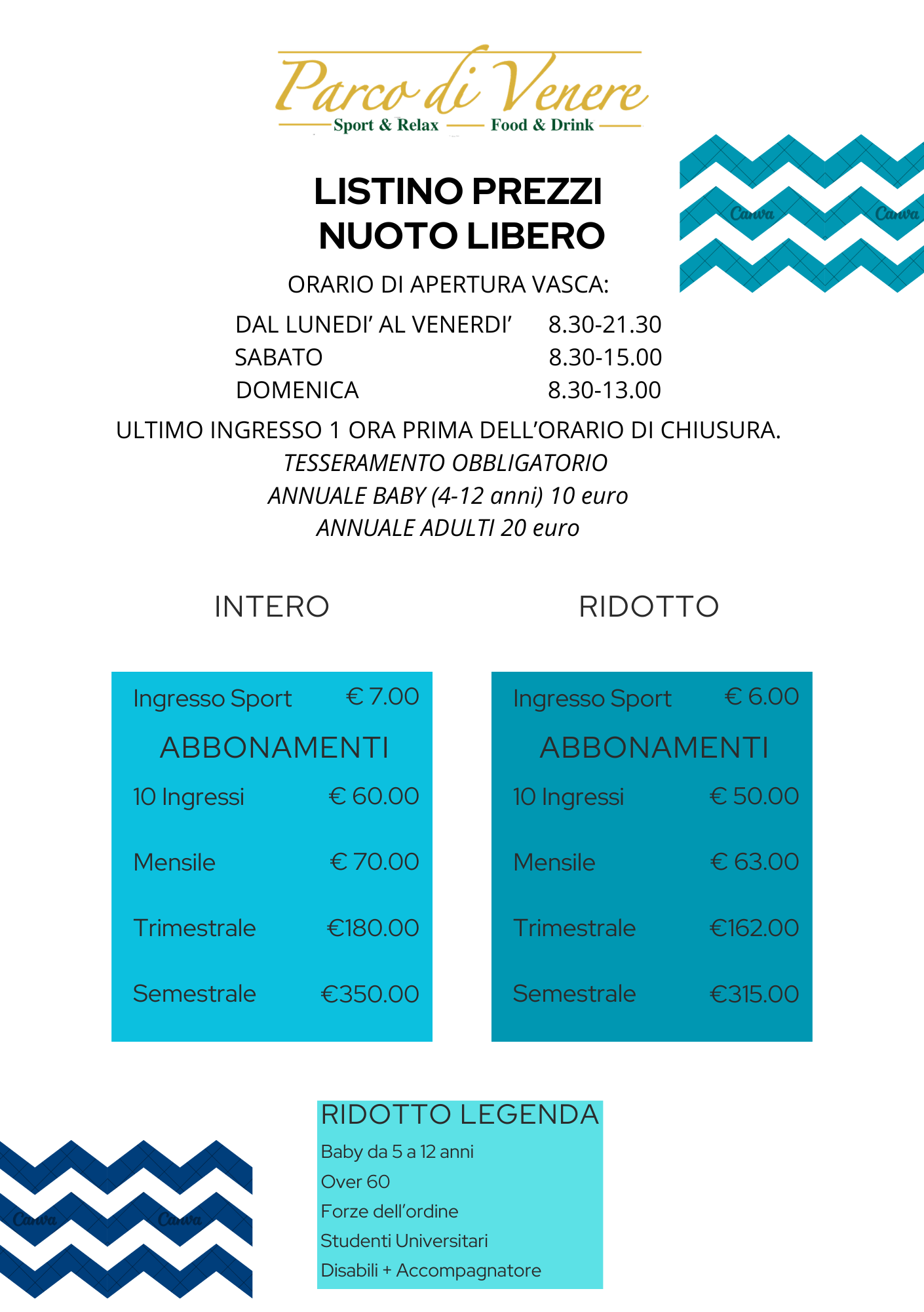 LISTINO PREZZI NUOTO LIBERO 2