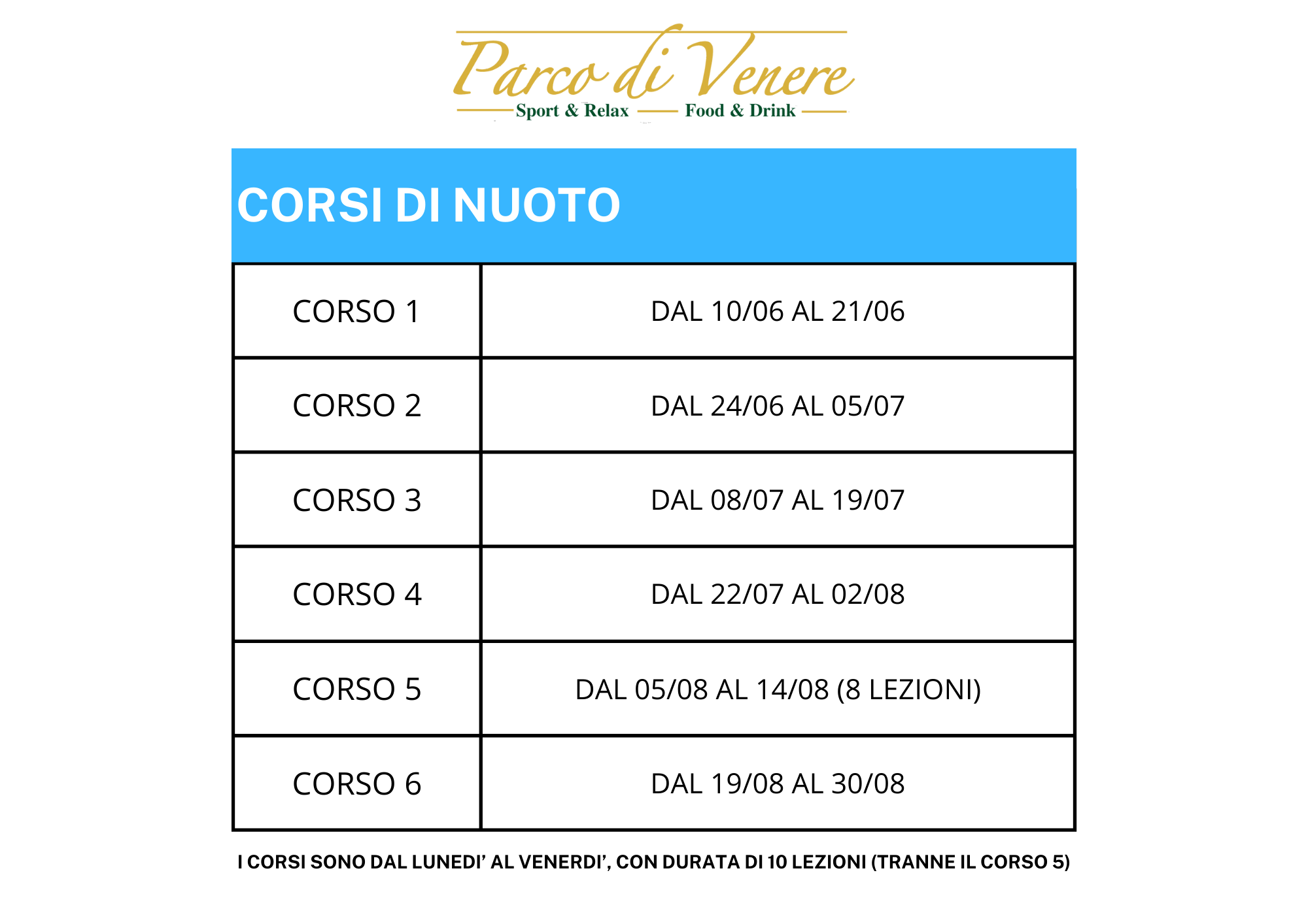 Orari corsi di nuoto
